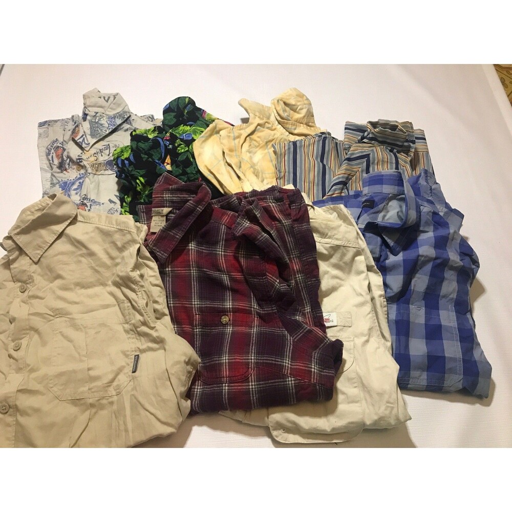 Lot of 8 Men's Size L Dress Shirts 5 Long Sleeve 3 Short Sleeve Button Up